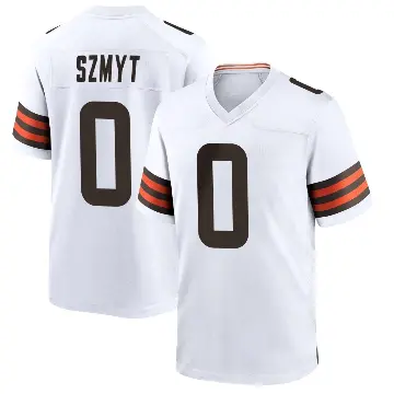 ＃0 Men's Andre Szmyt White Game Cleveland Browns Jersey