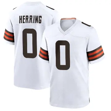 ＃0 Men's Tyron Herring White Game Cleveland Browns Jersey