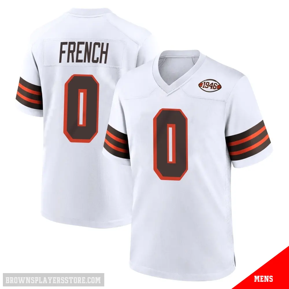 ＃0 Men's Wesley French White Game Cleveland Browns 1946 Collection Alternate Jersey