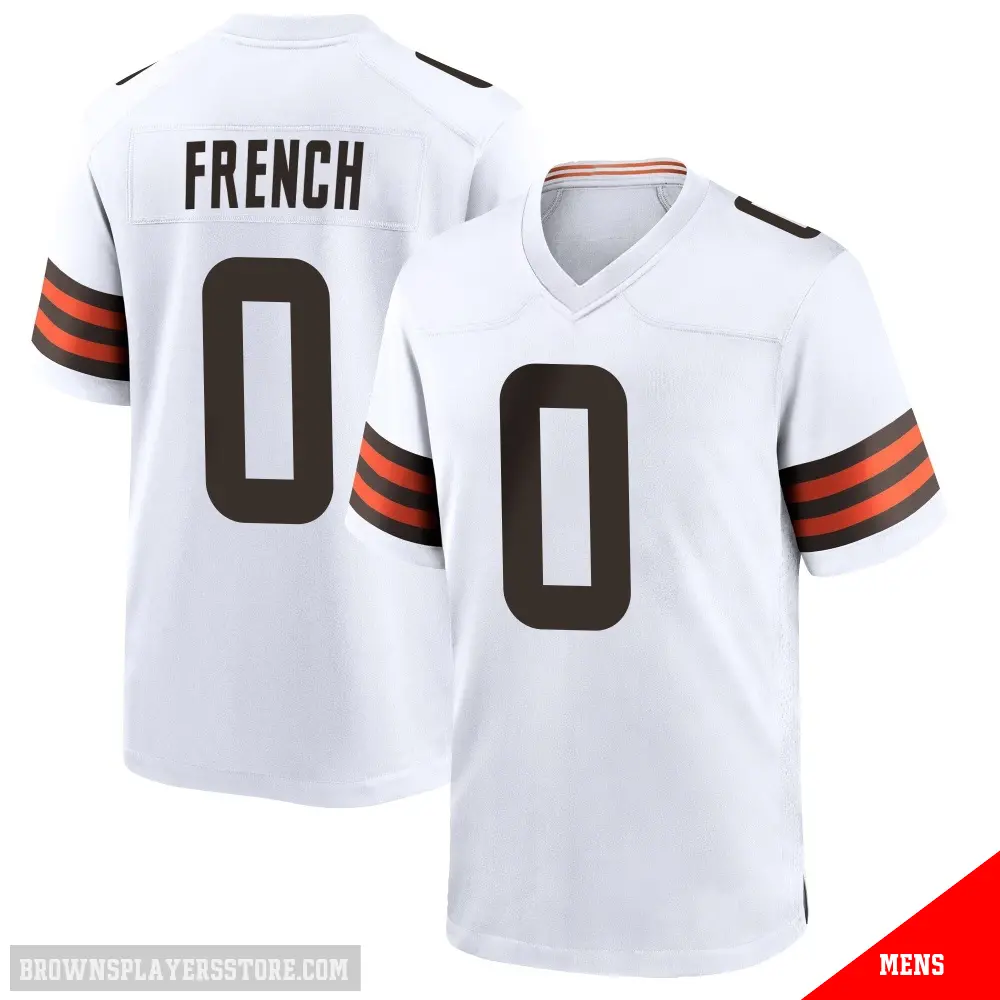 ＃0 Men's Wesley French White Game Cleveland Browns Jersey