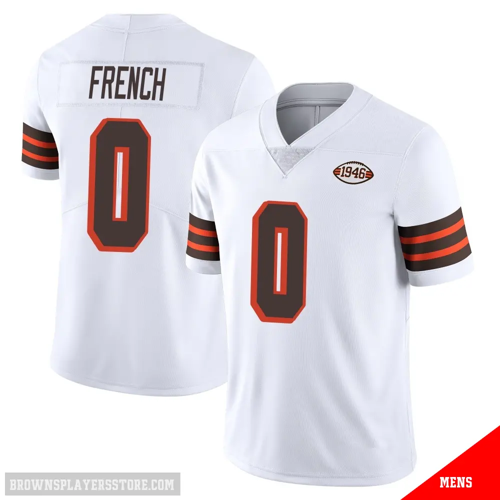 ＃0 Men's Wesley French White Limited Cleveland Browns Vapor 1946 Collection Alternate Jersey