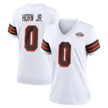 ＃0 Women's Jimmy Horn Jr. White Game Cleveland Browns 1946 Collection Alternate Jersey