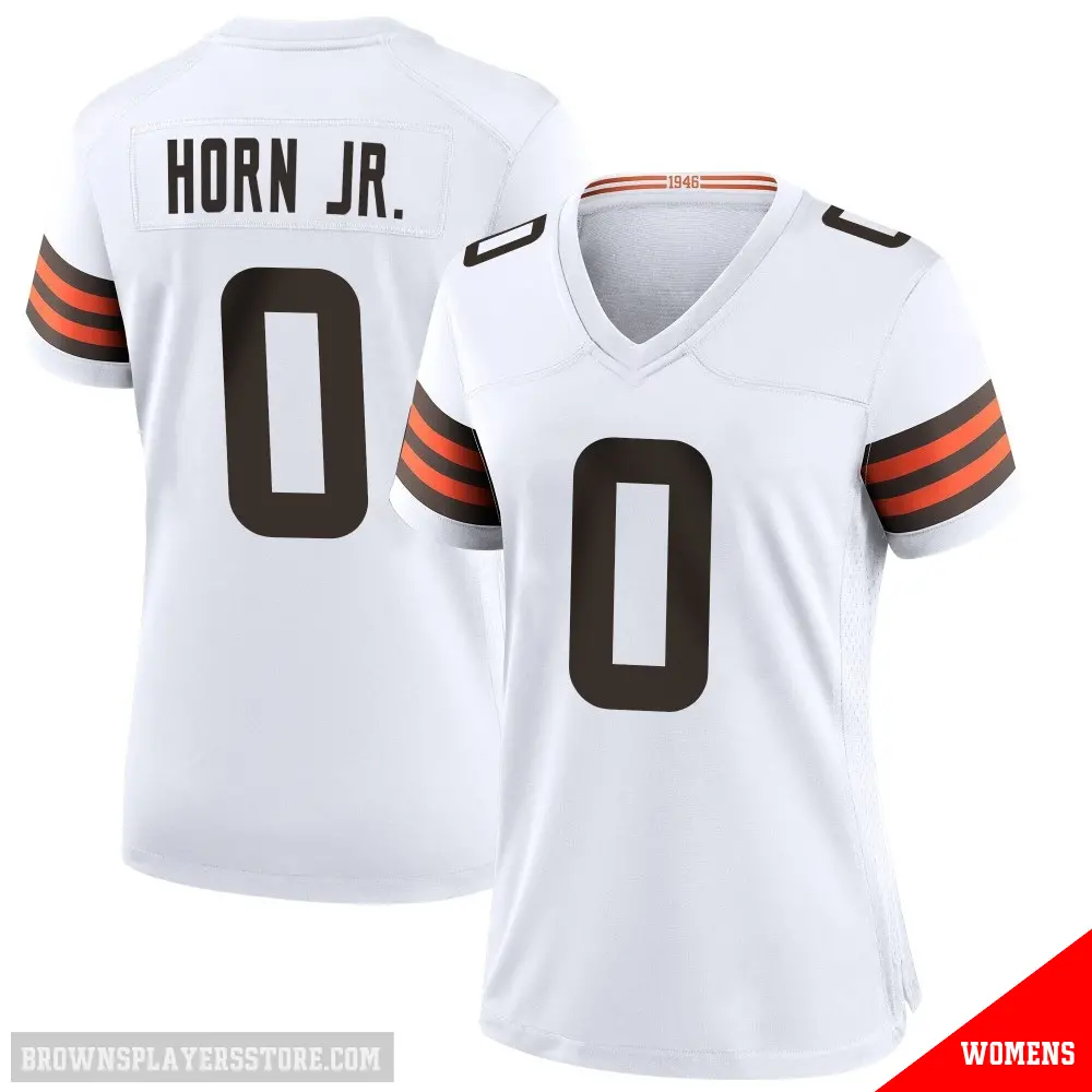 ＃0 Women's Jimmy Horn Jr. White Game Cleveland Browns Jersey