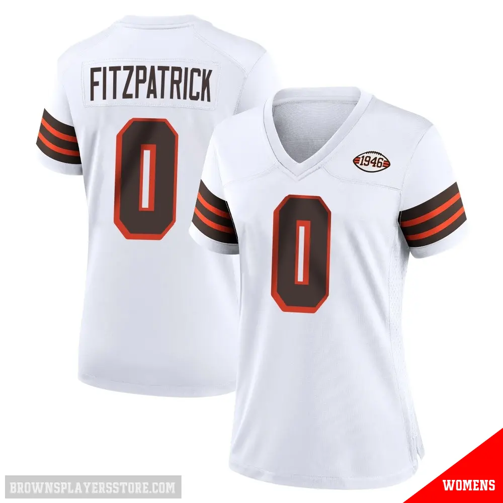 ＃0 Women's John FitzPatrick White Game Cleveland Browns 1946 Collection Alternate Jersey
