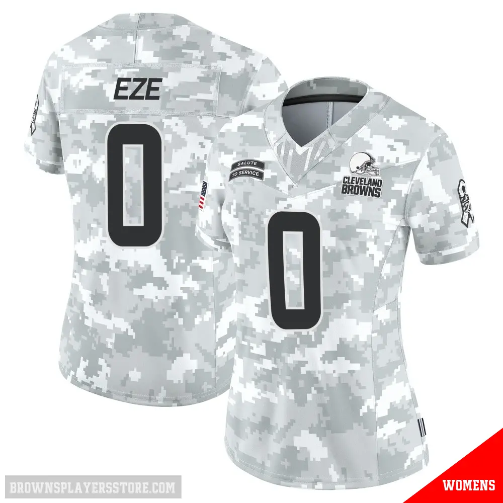 ＃0 Women's Obinna Eze Arctic Camo Limited Cleveland Browns 2024 Salute to Service Jersey