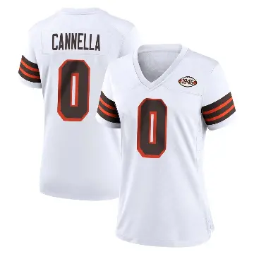 ＃0 Women's Sal Cannella White Game Cleveland Browns 1946 Collection Alternate Jersey