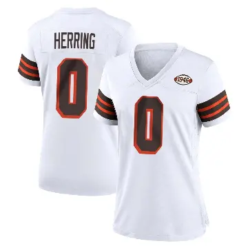 ＃0 Women's Tyron Herring White Game Cleveland Browns 1946 Collection Alternate Jersey