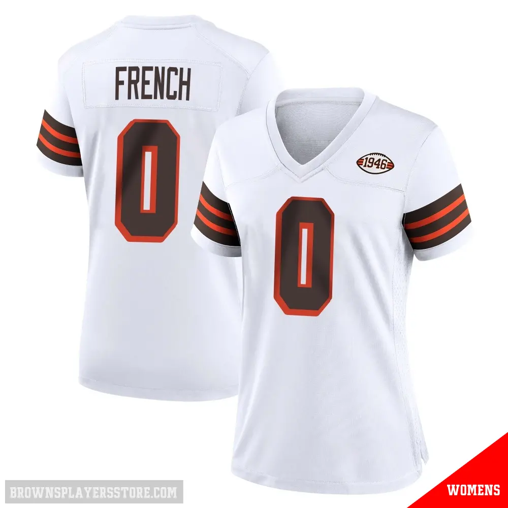 ＃0 Women's Wesley French White Game Cleveland Browns 1946 Collection Alternate Jersey