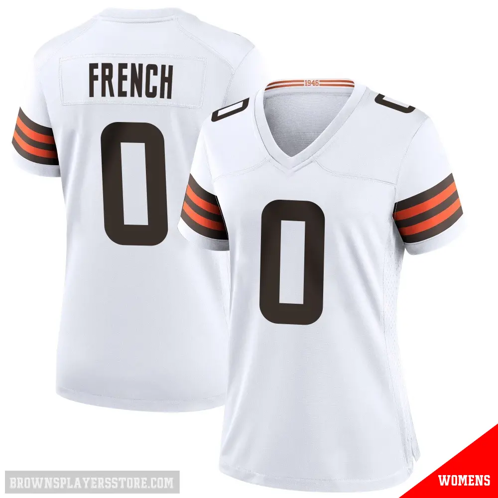 ＃0 Women's Wesley French White Game Cleveland Browns Jersey