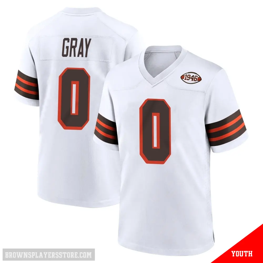 ＃0 Youth Eric Gray White Game Cleveland Browns 1946 Collection Alternate Jersey