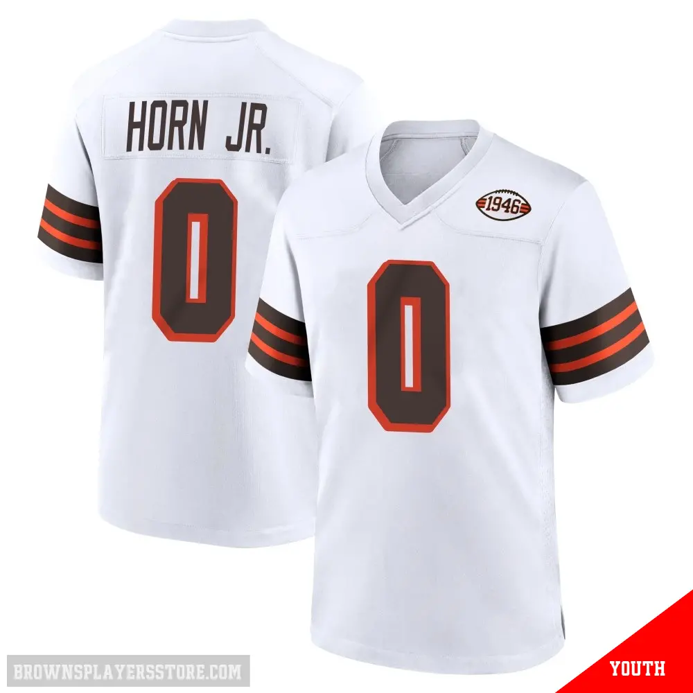 ＃0 Youth Jimmy Horn Jr. White Game Cleveland Browns 1946 Collection Alternate Jersey