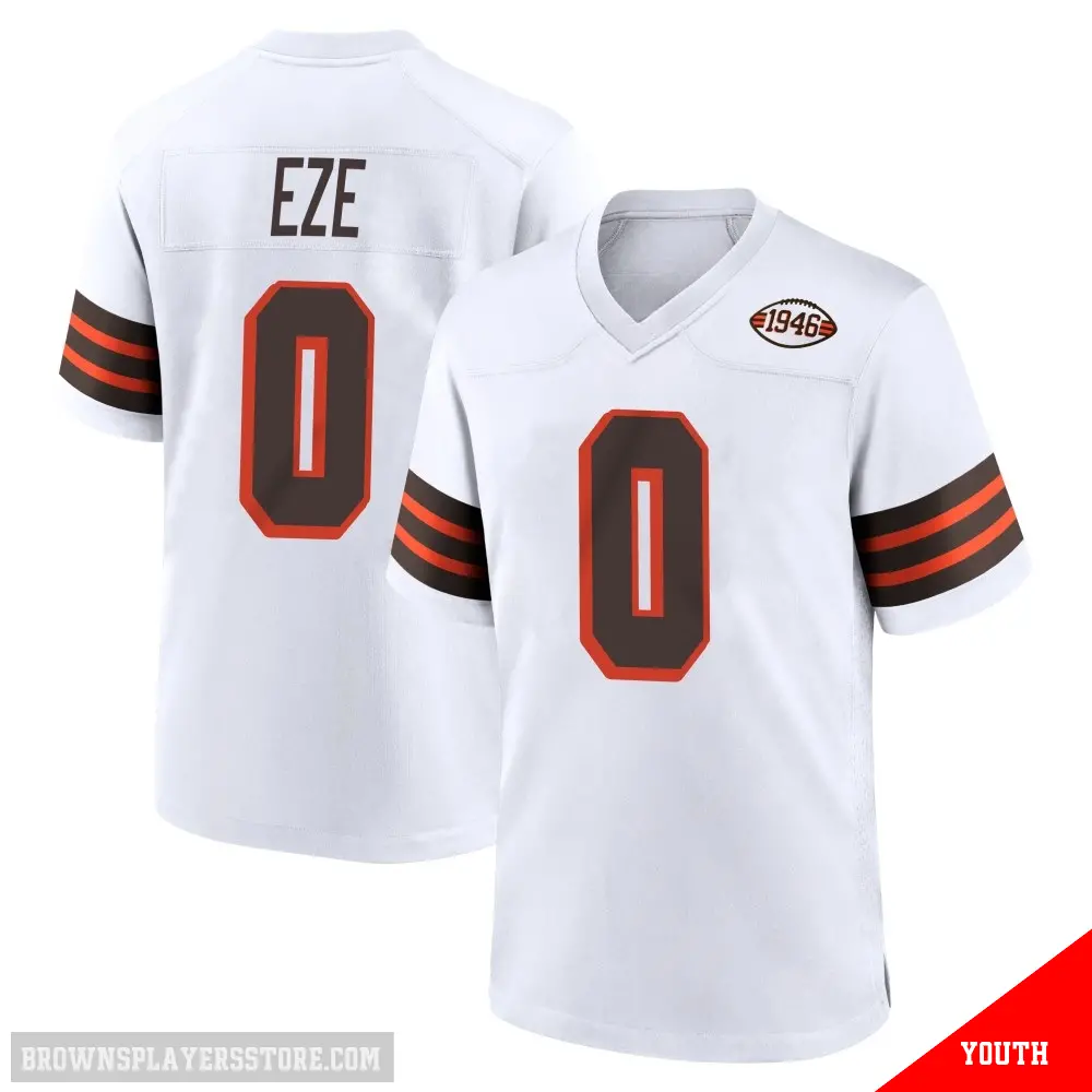 ＃0 Youth Obinna Eze White Game Cleveland Browns 1946 Collection Alternate Jersey