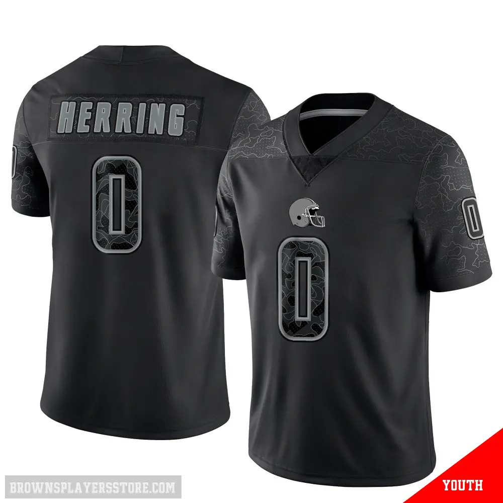 ＃0 Youth Tyron Herring Black Limited Cleveland Browns Reflective Jersey
