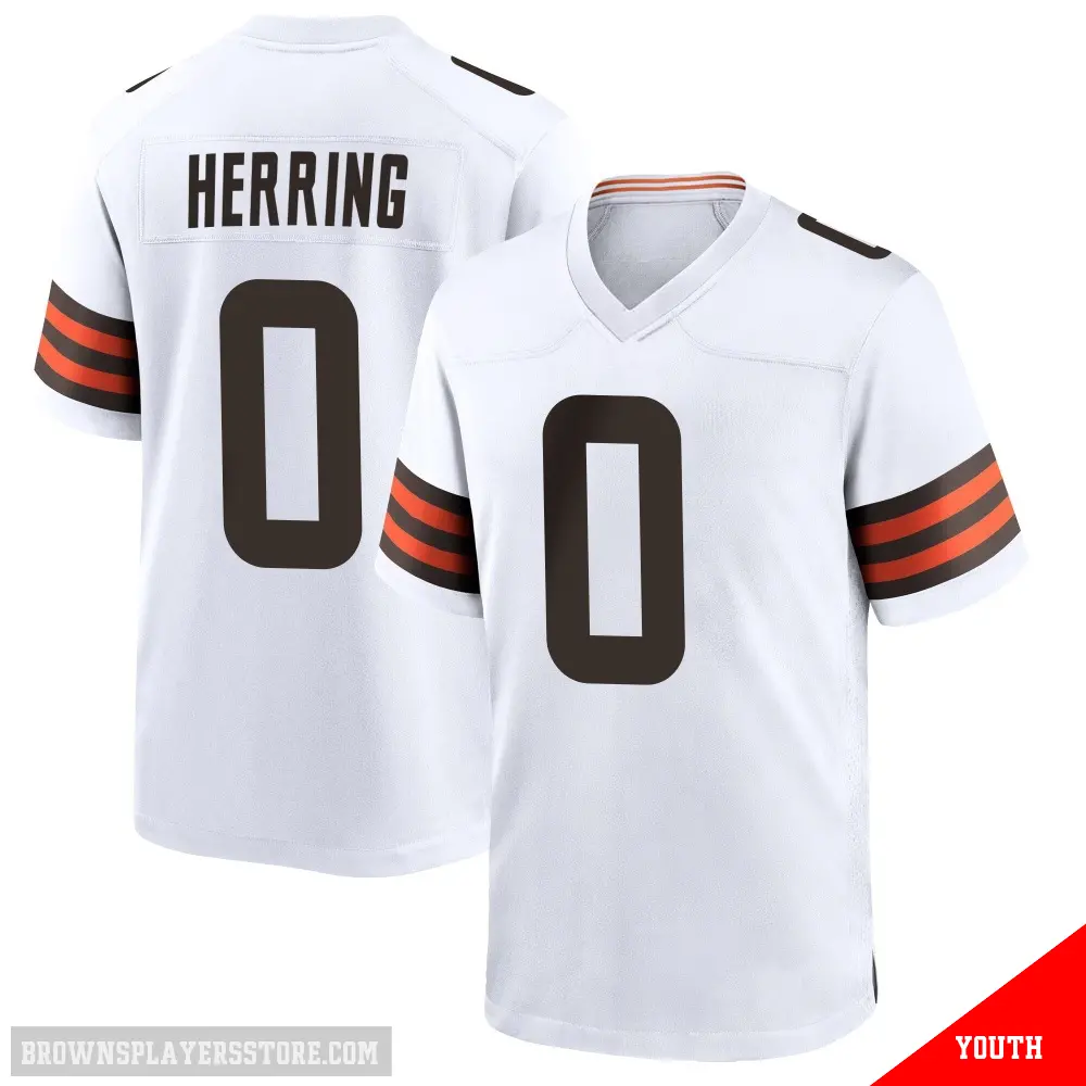 ＃0 Youth Tyron Herring White Game Cleveland Browns Jersey