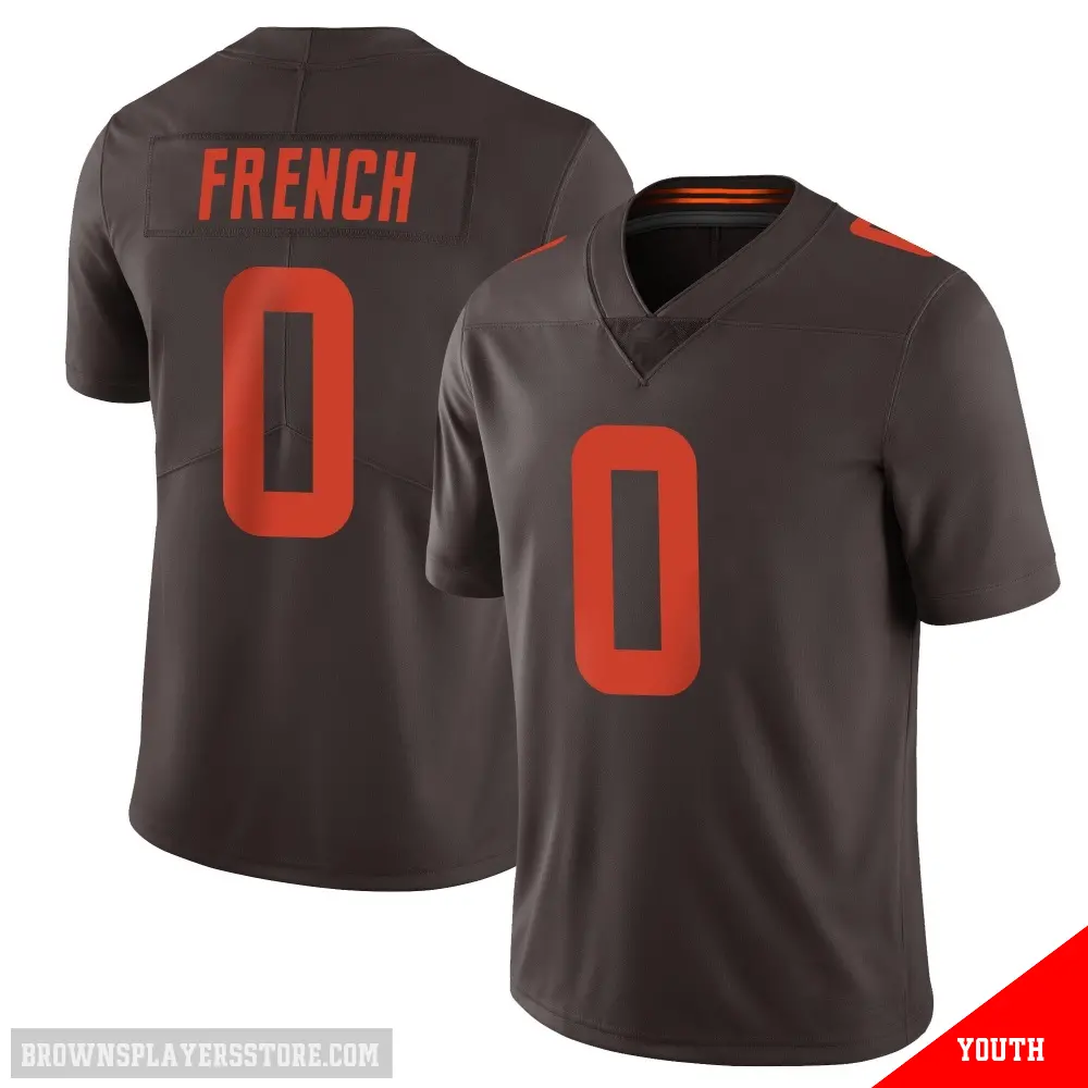 ＃0 Youth Wesley French Brown Limited Cleveland Browns Vapor Alternate Jersey