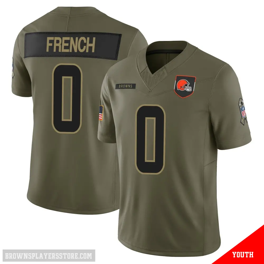 ＃0 Youth Wesley French Olive Limited Cleveland Browns 2025 Salute to Service Jersey