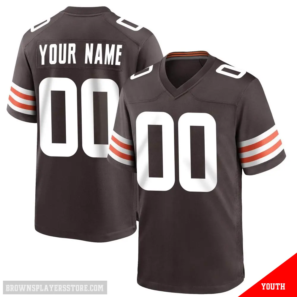 ＃00 Youth Custom Brown Game Cleveland Browns Team Color Jersey
