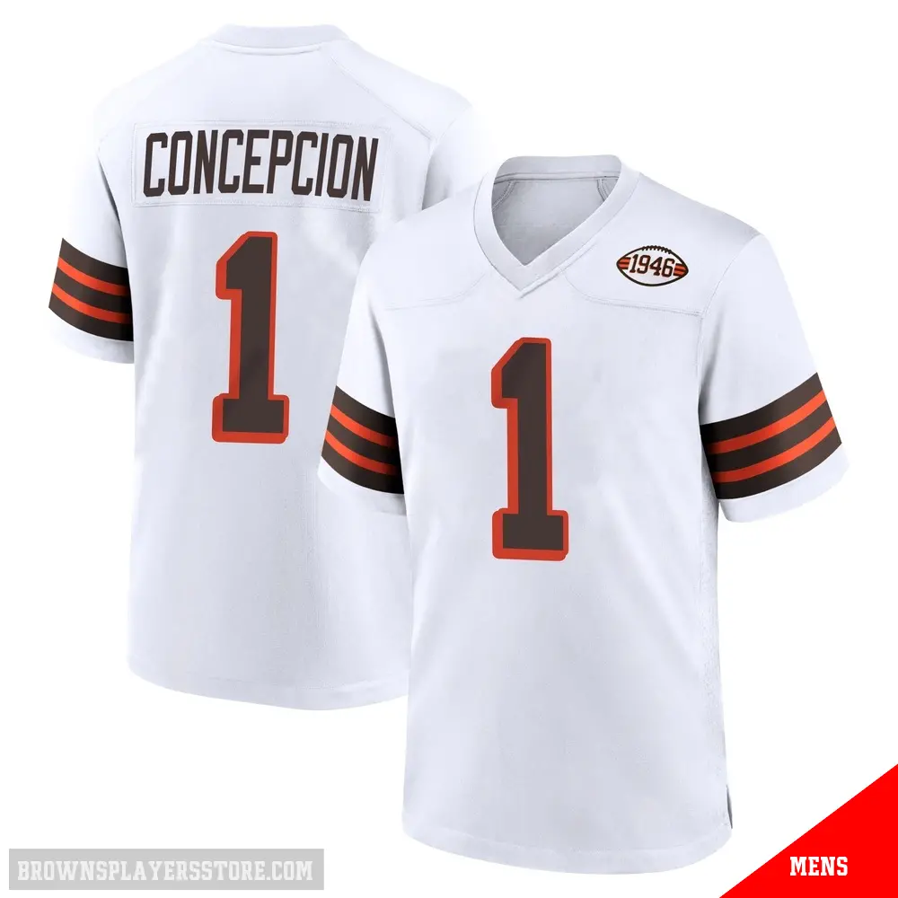 ＃1 Men's KC Concepcion White Game Cleveland Browns 1946 Collection Alternate Jersey