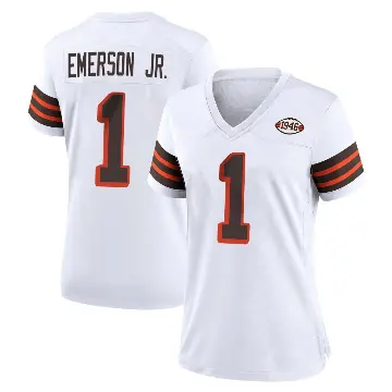 ＃1 Women's Martin Emerson Jr. White Game Cleveland Browns 1946 Collection Alternate Jersey