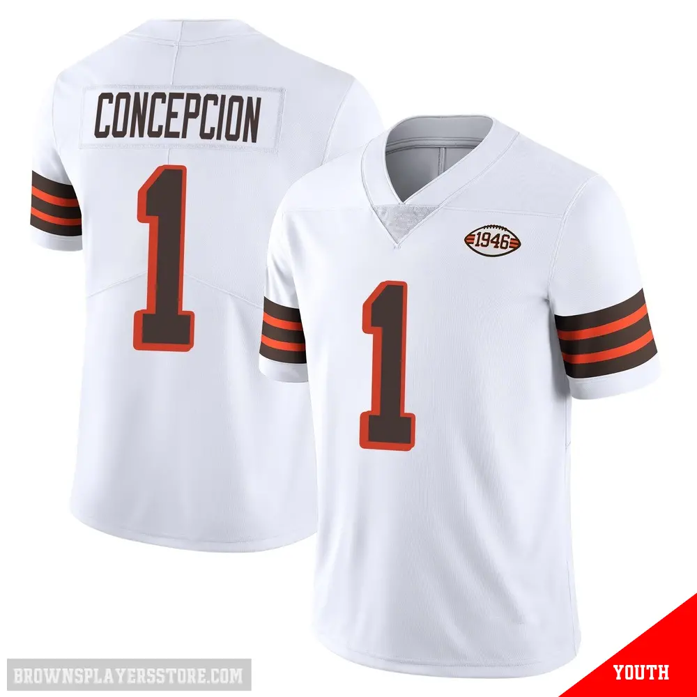 ＃1 Youth KC Concepcion White Limited Cleveland Browns Vapor 1946 Collection Alternate Jersey