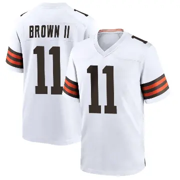 ＃11 Men's Tony Brown II White Game Cleveland Browns Jersey
