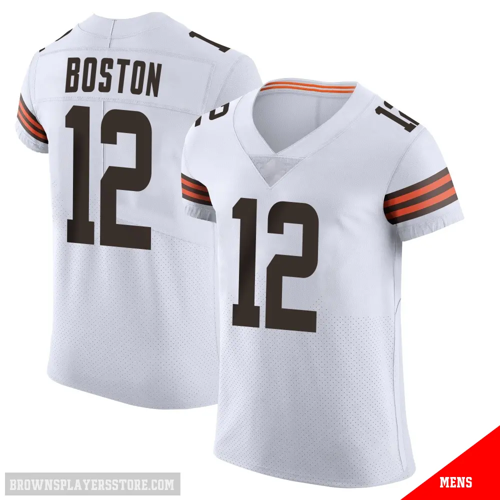 ＃12 Men's Denzel Boston White Elite Cleveland Browns Vapor Jersey