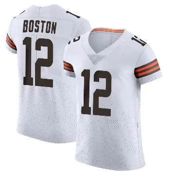 ＃12 Men's Denzel Boston White Elite Cleveland Browns Vapor Jersey