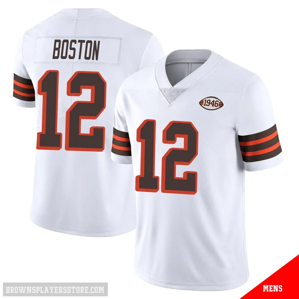 ＃12 Men's Denzel Boston White Limited Cleveland Browns Vapor 1946 Collection Alternate Jersey