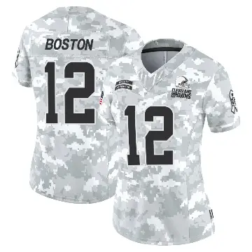 ＃12 Women's Denzel Boston Arctic Camo Limited Cleveland Browns 2024 Salute to Service Jersey