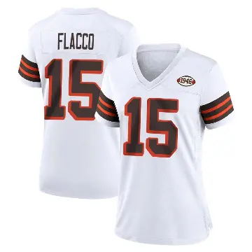 ＃15 Women's Joe Flacco White Game Cleveland Browns 1946 Collection Alternate Jersey