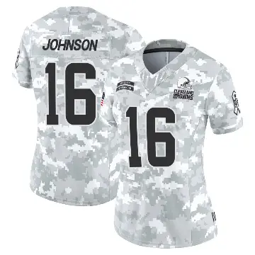 ＃16 Women's Diontae Johnson Arctic Camo Limited Cleveland Browns 2024 Salute to Service Jersey