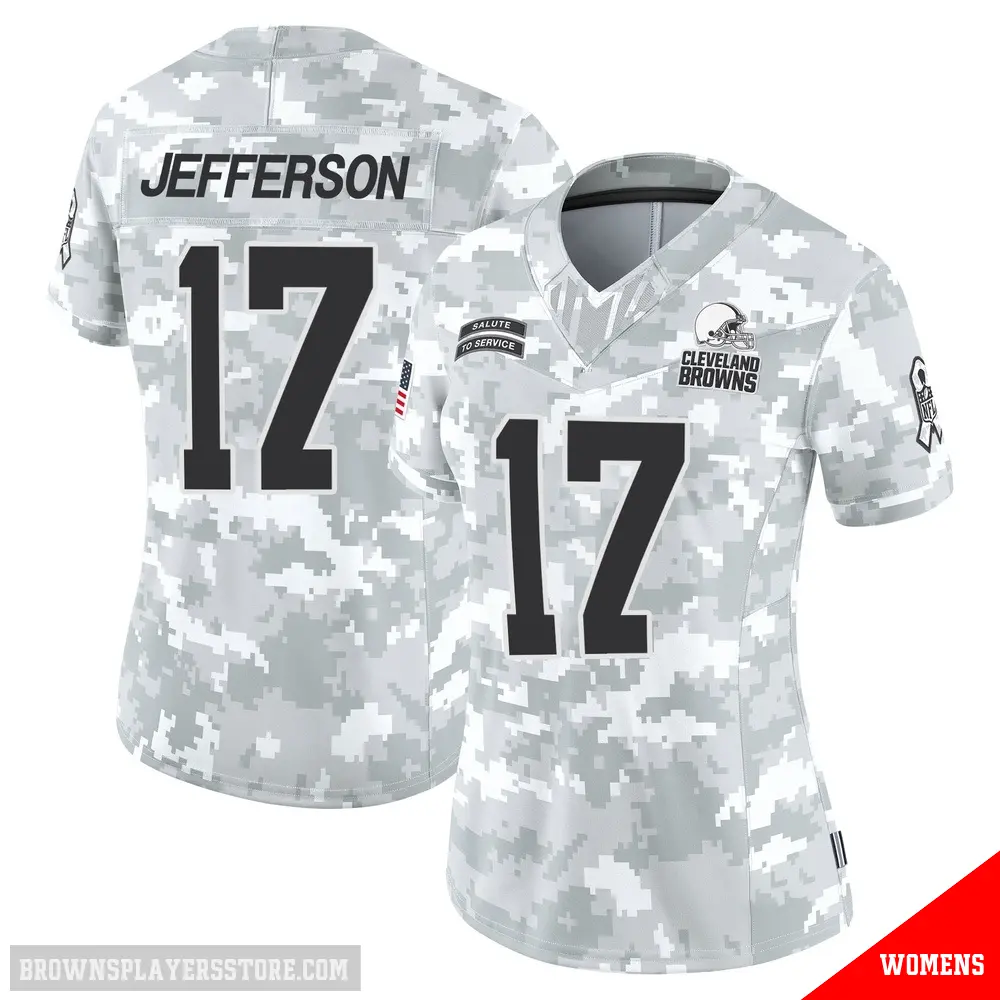 ＃17 Women's Justin Jefferson Arctic Camo Limited Cleveland Browns 2024 Salute to Service Jersey