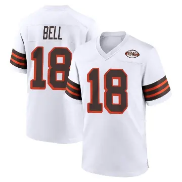 ＃18 Men's David Bell White Game Cleveland Browns 1946 Collection Alternate Jersey