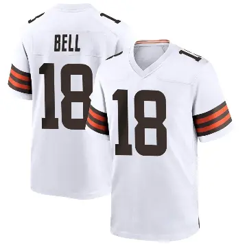 ＃18 Men's David Bell White Game Cleveland Browns Jersey