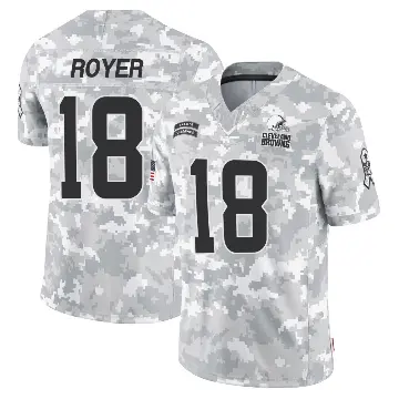 ＃18 Men's Joe Royer Arctic Camo Limited Cleveland Browns 2024 Salute to Service Jersey