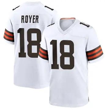 ＃18 Men's Joe Royer White Game Cleveland Browns Jersey