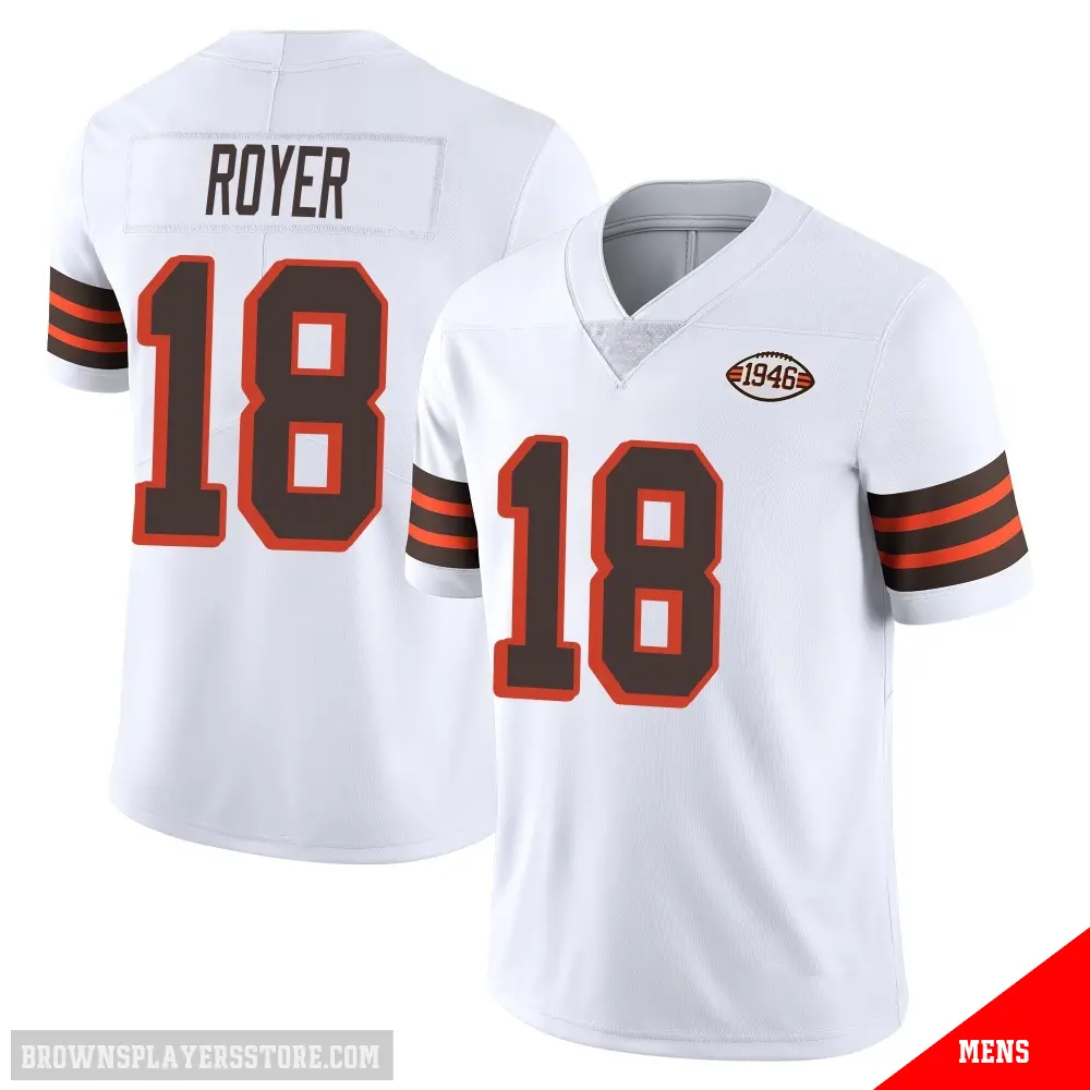 ＃18 Men's Joe Royer White Limited Cleveland Browns Vapor 1946 Collection Alternate Jersey