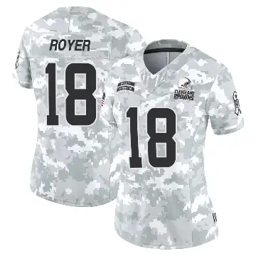 ＃18 Women's Joe Royer Arctic Camo Limited Cleveland Browns 2024 Salute to Service Jersey