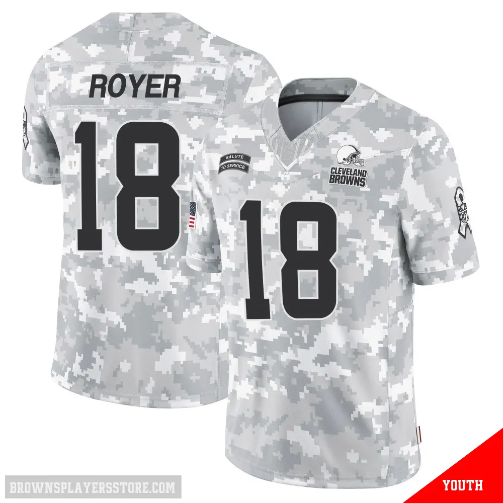 ＃18 Youth Joe Royer Arctic Camo Limited Cleveland Browns 2024 Salute to Service Jersey