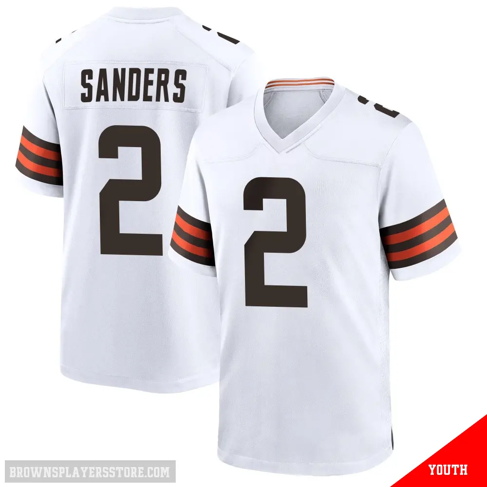 ＃2 Youth Shedeur Sanders White Game Cleveland Browns Jersey