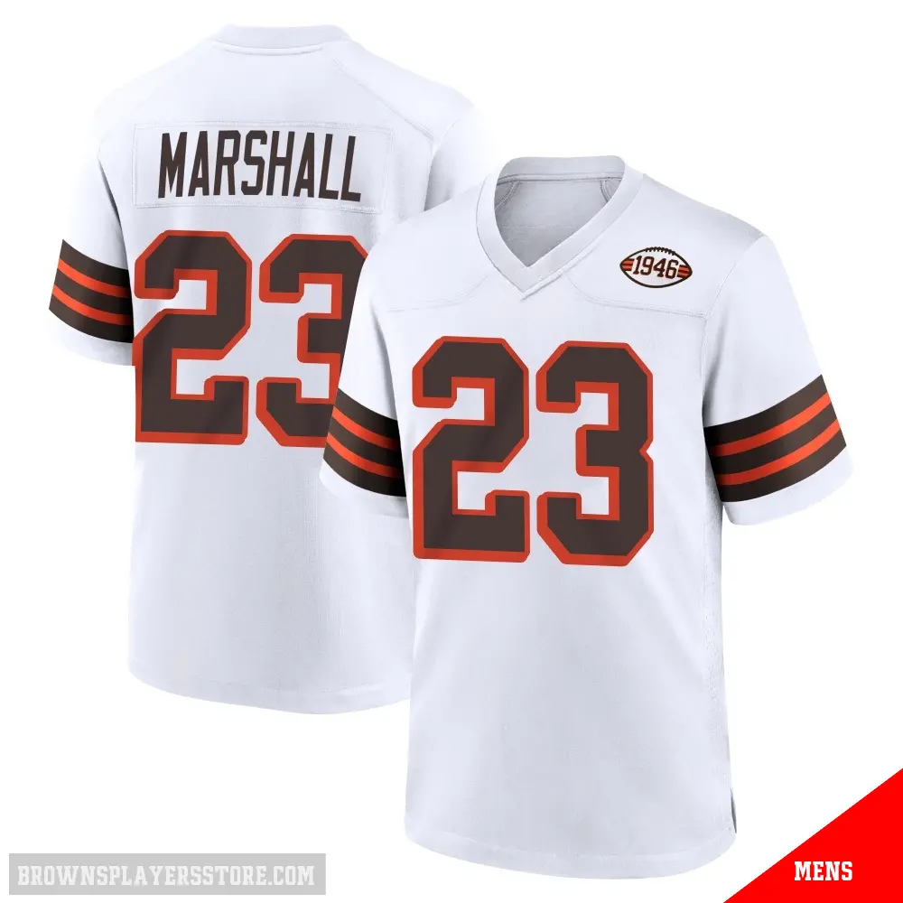 ＃23 Men's Ahmani Marshall White Game Cleveland Browns 1946 Collection Alternate Jersey