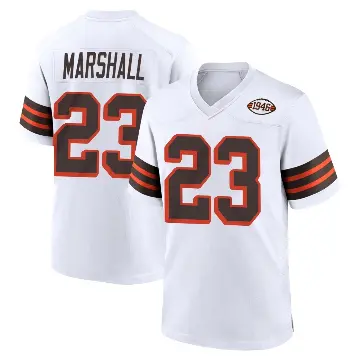 ＃23 Men's Ahmani Marshall White Game Cleveland Browns 1946 Collection Alternate Jersey