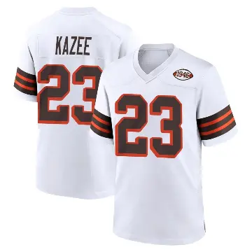 ＃23 Men's Damontae Kazee White Game Cleveland Browns 1946 Collection Alternate Jersey