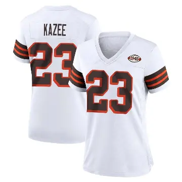 ＃23 Women's Damontae Kazee White Game Cleveland Browns 1946 Collection Alternate Jersey