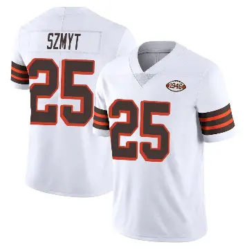 ＃25 Men's Andre Szmyt White Limited Cleveland Browns Vapor 1946 Collection Alternate Jersey