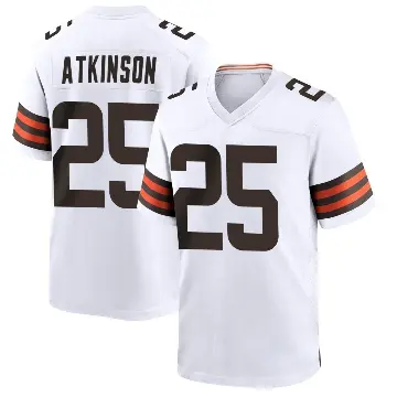 ＃25 Men's George Atkinson White Game Cleveland Browns Jersey