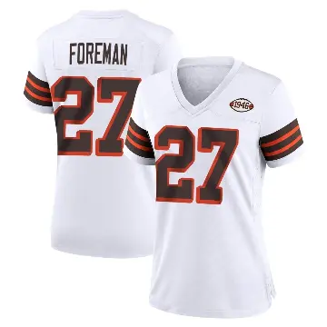 ＃27 Women's D'Onta Foreman White Game Cleveland Browns 1946 Collection Alternate Jersey