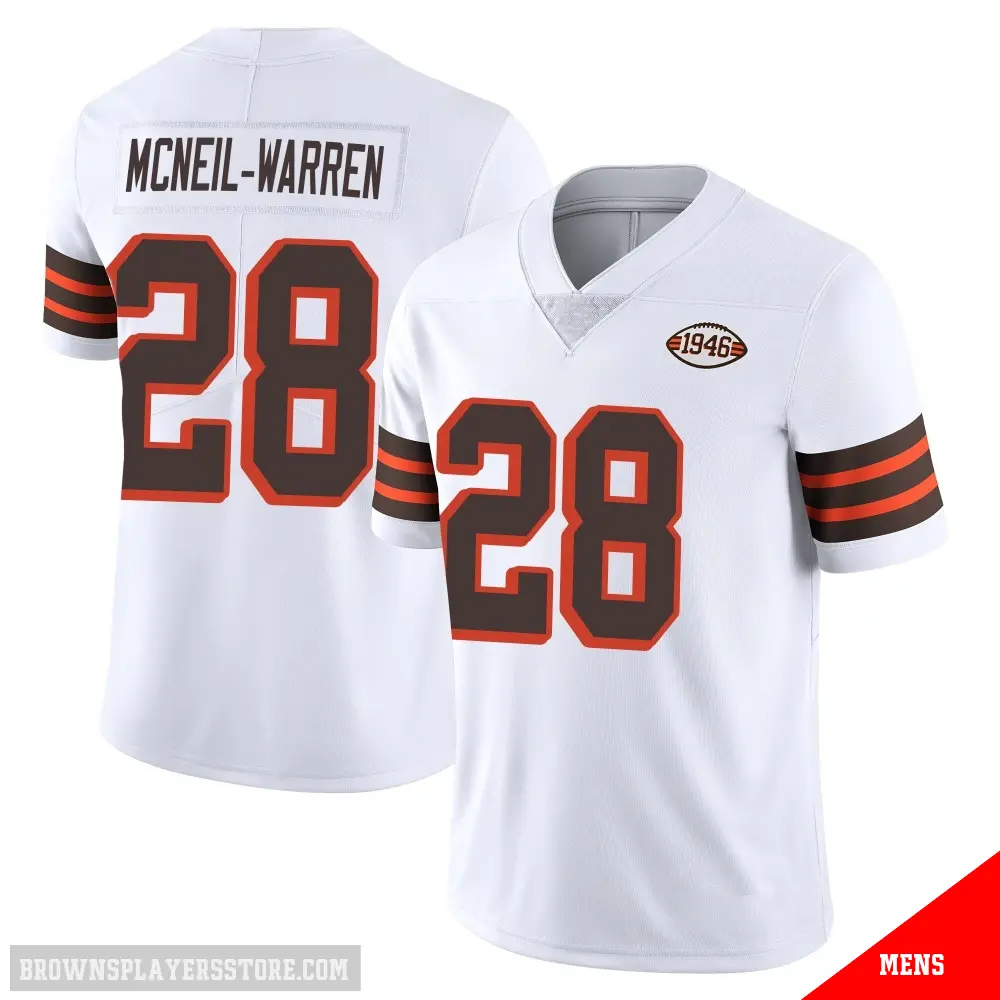 ＃28 Men's Emmanuel McNeil-Warren White Limited Cleveland Browns Vapor 1946 Collection Alternate Jersey