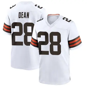 ＃28 Men's Trey Dean III White Game Cleveland Browns Jersey
