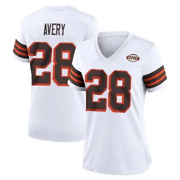＃28 Women's Tre Avery White Game Cleveland Browns 1946 Collection Alternate Jersey